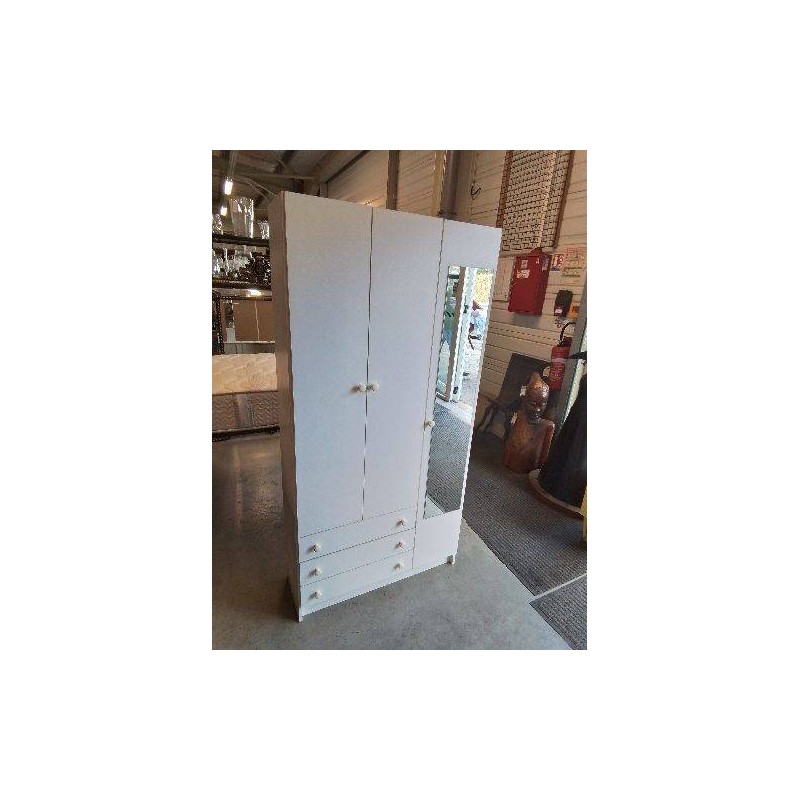 MEUBLE DE SALLE DE BAIN BOIS BLANC 1 PORTE MIROIR 2 PORTES 3 TIROIRS 