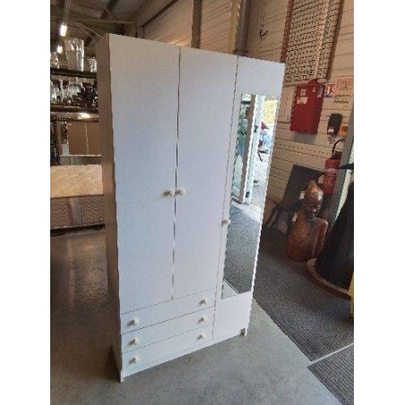 MEUBLE DE SALLE DE BAIN BOIS BLANC 1 PORTE MIROIR 2 PORTES 3 TIROIRS 