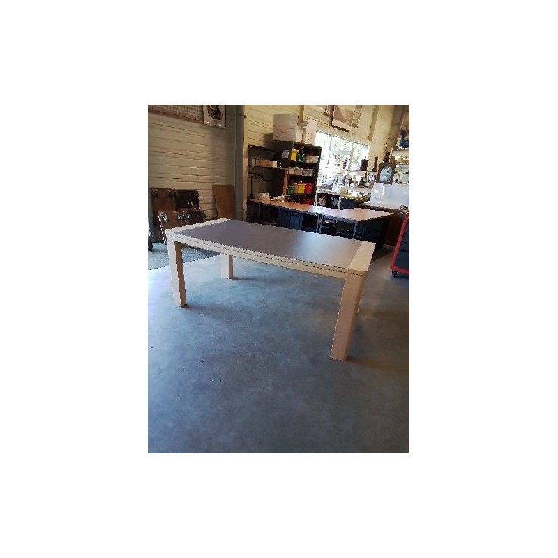 TABLE RECTANGULAIRE A RALLONGES PAPILLON 2X45CM BOIS ECRU ET TAUPE 180CM
