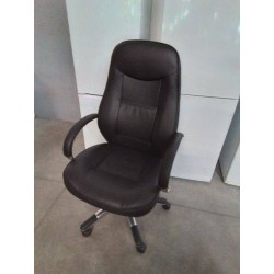 FAUTEUIL DE BUREAU A ROULETTES PIÈTEMENT MÉTAL CHROMÉ ASSISE CUIR NOIR DOSSIER RÉGLABLE 