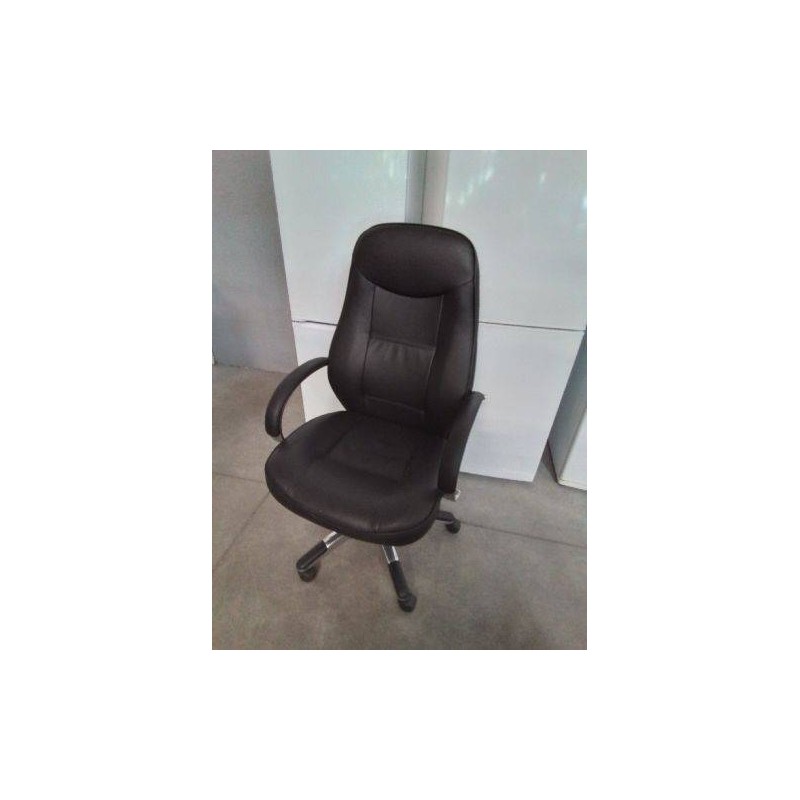 FAUTEUIL DE BUREAU A ROULETTES PIÈTEMENT MÉTAL CHROMÉ ASSISE CUIR NOIR DOSSIER RÉGLABLE 