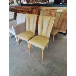 4 CHAISES BOIS CLAIR CAPITONNÉ SKAÏ VERT ANNÉES 50