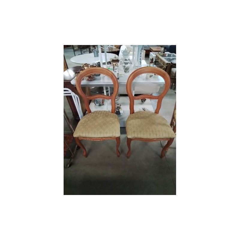 PAIRE DE CHAISES BOIS CLAIR ASSISE CAPITONNÉ TISSU VERT STYLE LOUIS PHILIPPE 
