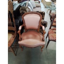 CABRIOLET BOIS CLAIR ASSISE ET DOSSIER CAPITONNÉ TISSU VIEUX ROSE STYLE RÉGENCE 