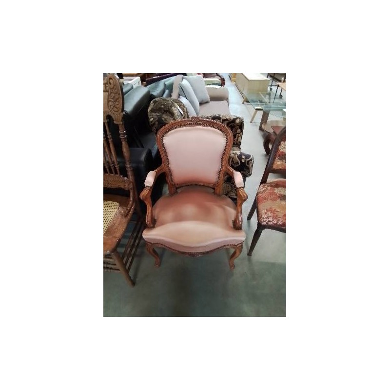 CABRIOLET BOIS CLAIR ASSISE ET DOSSIER CAPITONNÉ TISSU VIEUX ROSE STYLE RÉGENCE 