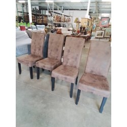 4 CHAISES PIÈTEMENT BOIS NOIR ASSISE TISSU CHOCOLAT 