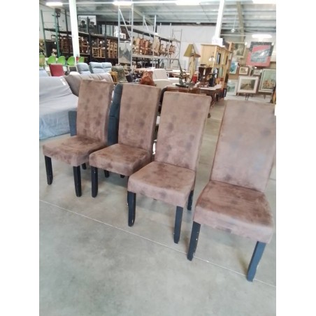 4 CHAISES PIÈTEMENT BOIS NOIR ASSISE TISSU CHOCOLAT 