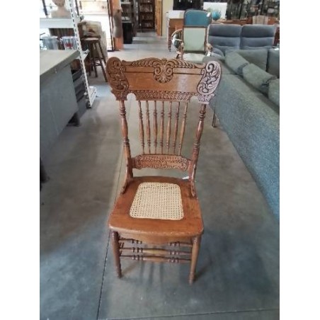 CHAISE WINDSOR  CHENE SCULPTÉ ASSISE CANNEE DÉBUT XXE 
