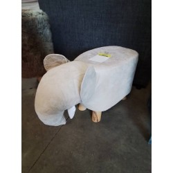 TABOURET ÉLÉPHANT TISSU TAUPE PIEDS BOIS CLAIR