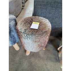 POUF TISSU MARRON PIEDS BOIS CLAIR 