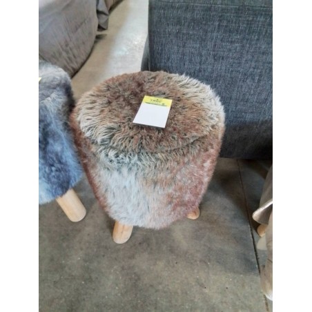POUF TISSU MARRON PIEDS BOIS CLAIR 