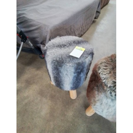 POUF TISSU GRIS PIÈTEMENT BOIS CLAIR