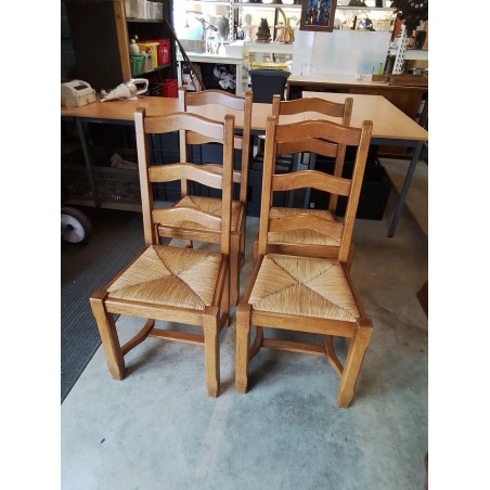 4 CHAISES A ENTRETOISE CHÊNE CLAIR DOSSIER 3 BARREAUX CINTRÉ 