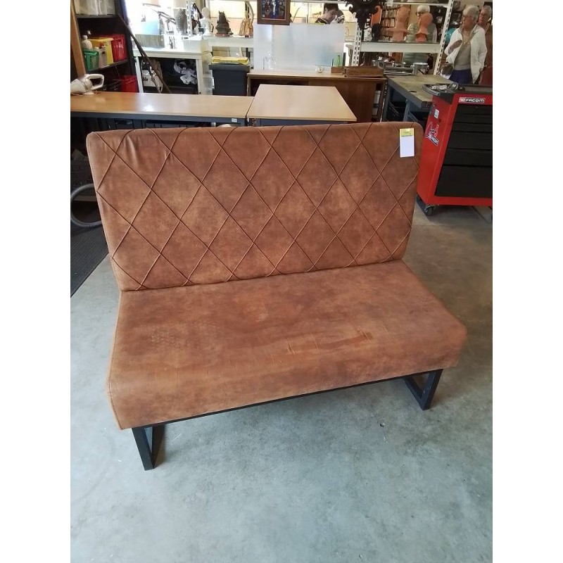 BANQUETTE PIÈTEMENT MÉTAL NOIR ASSISE TISSU CHOCOLAT  120CM