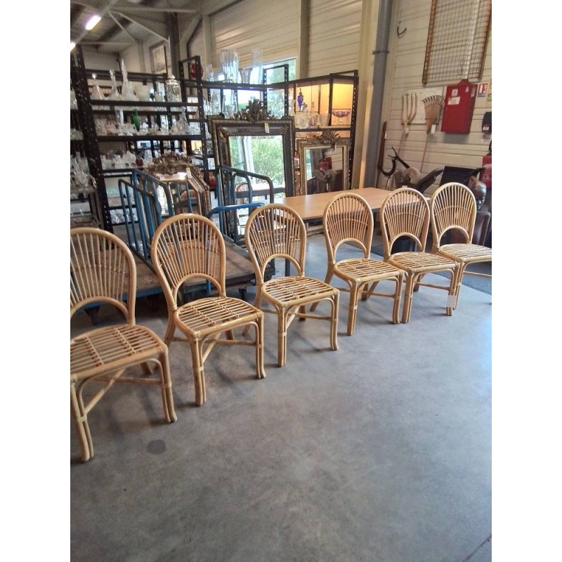 6 CHAISES ROTIN CLAIR DOSSIER CINTRÉ 