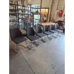 6 CHAISES PIÈTEMENT MÉTAL CHROMÉ ASSISE TISSU GRIS
