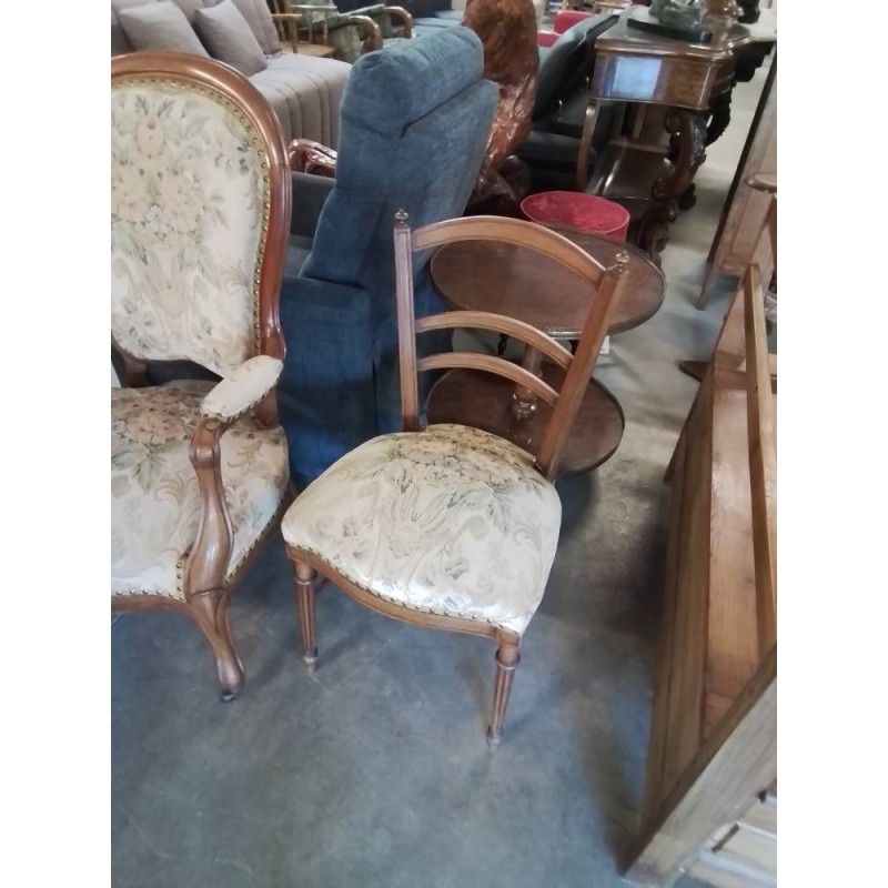 CHAISE BOIS CAPITONNÉ TISSU FLEURI STYLE LOUIS XVI FIN XIXE