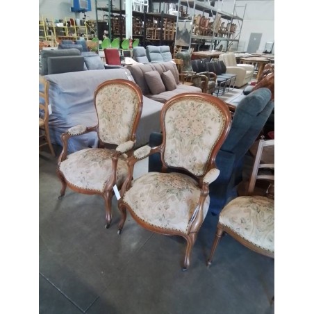 FAUTEUIL NAPOLÉON III BOIS CLAIR ASSISE ET DOSSIER CAPITONNÉ TISSU FLEURI  