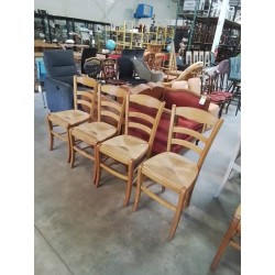 4 CHAISES BOIS CLAIR PAILLÉ DOSSIER CINTRÉ 