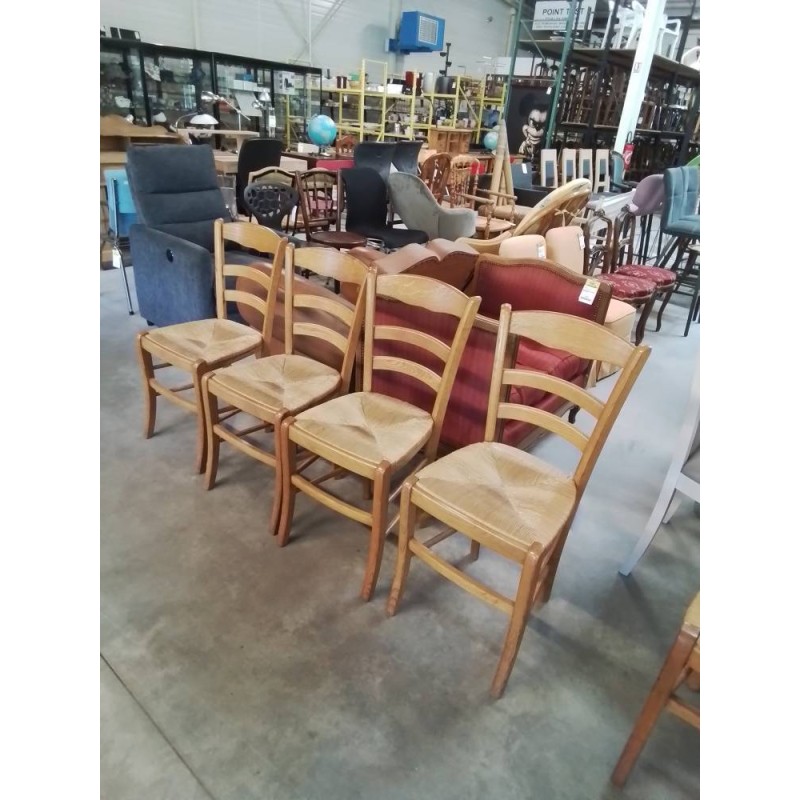 4 CHAISES BOIS CLAIR PAILLÉ DOSSIER CINTRÉ 