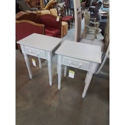 CHEVET BOIS TAUPE ÉCRU 1 TIROIR STYLE LOUIS XVI