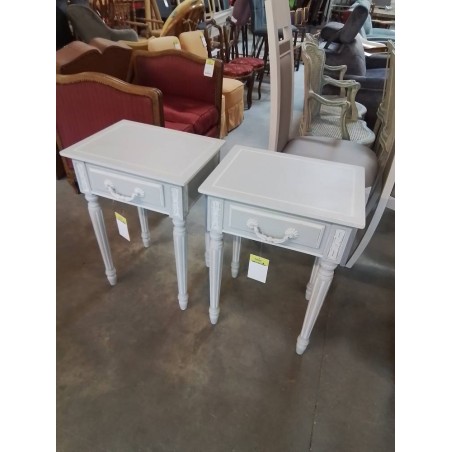 CHEVET BOIS TAUPE ÉCRU 1 TIROIR STYLE LOUIS XVI
