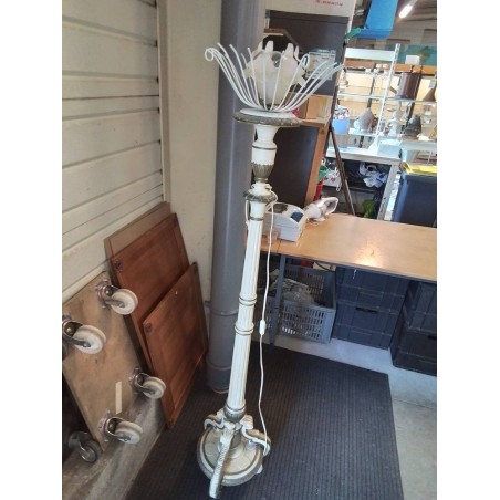 LAMPADAIRE BOIS ÉCRU DORÉ AJ VERRE STYLE LOUIS XVI