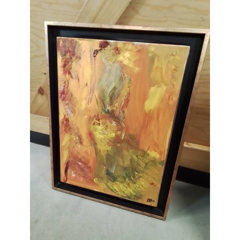 HUILE SUR TOILE ABSTRAIT CADRE DORÉ NOIR