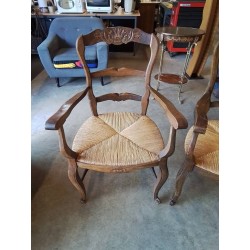 FAUTEUIL DE CHEMINÉE BOIS PAILLÉ STYLE RÉGENCE COQUILLE 