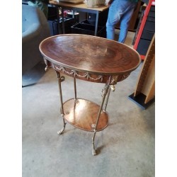 CONSOLE OVALE BOIS MARQUETÉ GARNITURES BRONZE AUX TÊTE D’AIGLE STYLE LOUIS XVI 