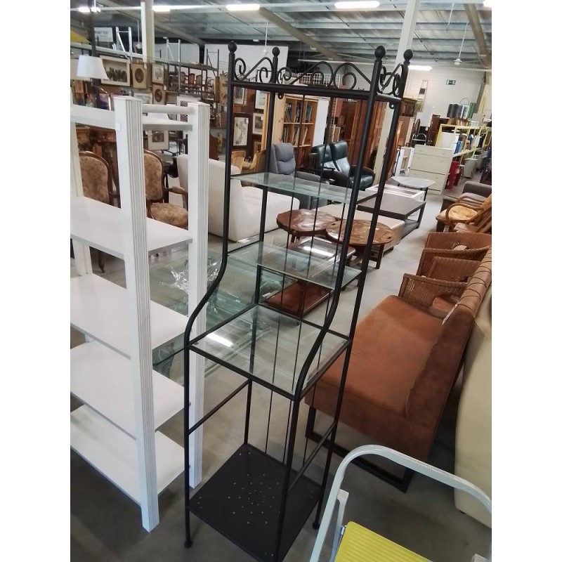 ÉTAGÈRE MÉTAL NOIR 4 TABLETTES VERRE