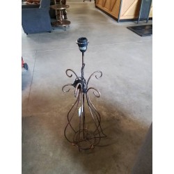 LAMPADAIRE MÉTAL COURBÉ MARRON PIEDS BOULES BOIS CLAIR
