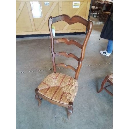 CHAISE DE NOURRICE BOIS ASSISE PAILLÉ BICOLORE DOSSIER MOUSTACHE 