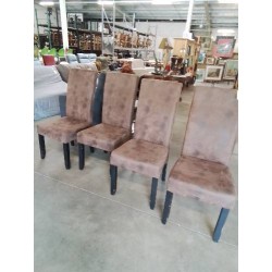 4 CHAISES PIÈTEMENT BOIS NOIR ASSISE TISSU CHOCOLAT 