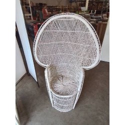 FAUTEUIL VANNERIE BLANC HAUT DOSSIER 
