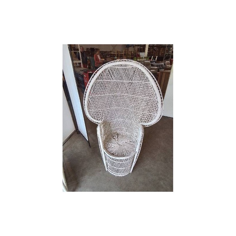 FAUTEUIL VANNERIE BLANC HAUT DOSSIER 