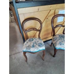 CHAISE NAPOLÉON III ACAJOU ASSISE CAPITONNÉ TISSU ECRU BLEU AUX FLEURS 