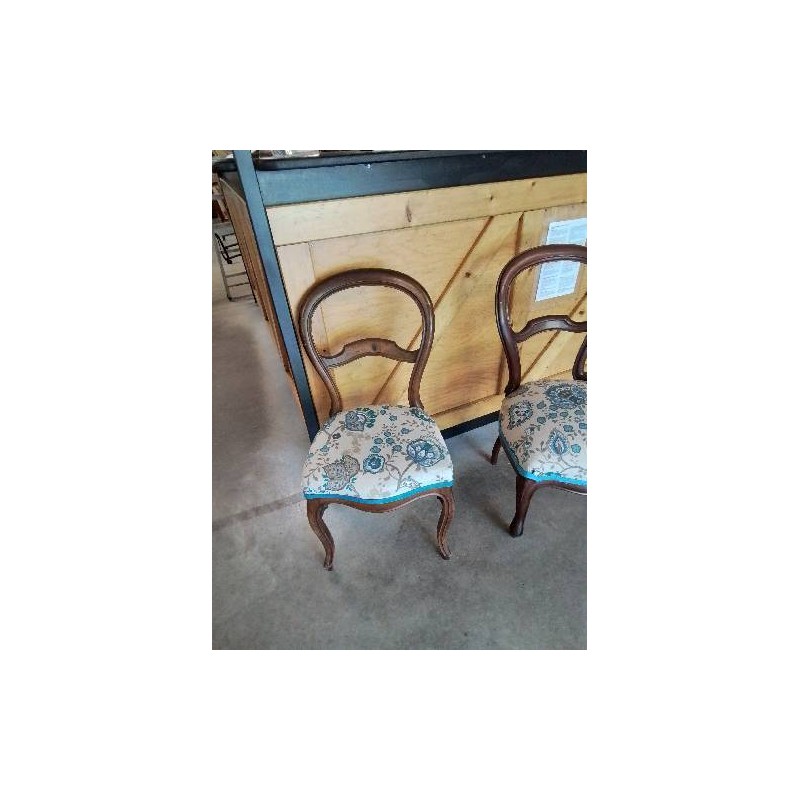 CHAISE NAPOLÉON III ACAJOU ASSISE CAPITONNÉ TISSU ECRU BLEU AUX FLEURS 