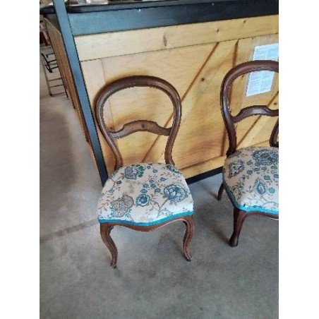 CHAISE NAPOLÉON III ACAJOU ASSISE CAPITONNÉ TISSU ECRU BLEU AUX FLEURS 
