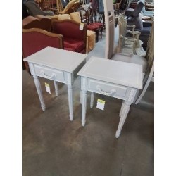 CHEVET BOIS TAUPE ÉCRU 1 TIROIR STYLE LOUIS XVI