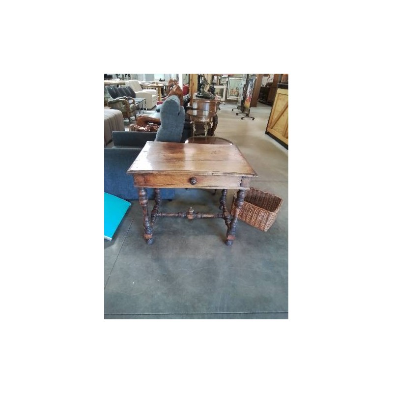 BUREAU RECTANGULAIRE LOUIS XIII BOIS TOURNÉ 1 TIROIR 