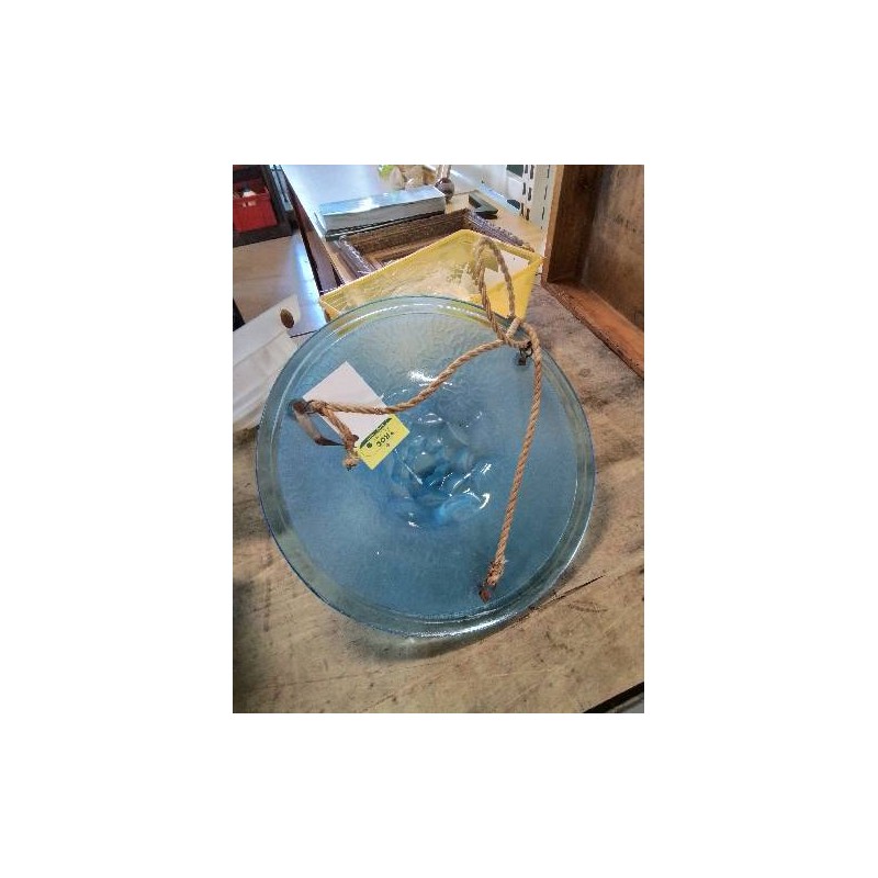 SUSPENSION VERRE TEINTÉ BLEU ART DÉCO 