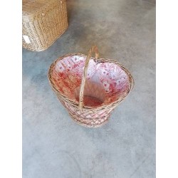 PANIÈRE OVALE VANNERIE TISSU ROUGE ÉCRU 