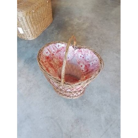 PANIÈRE OVALE VANNERIE TISSU ROUGE ÉCRU 