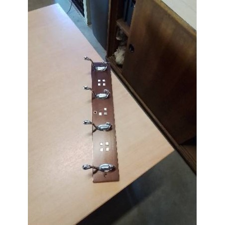 PORTE MANTEAU MURAL BOIS ET MÉTAL CHROMÉ 4 PATÈRES 
