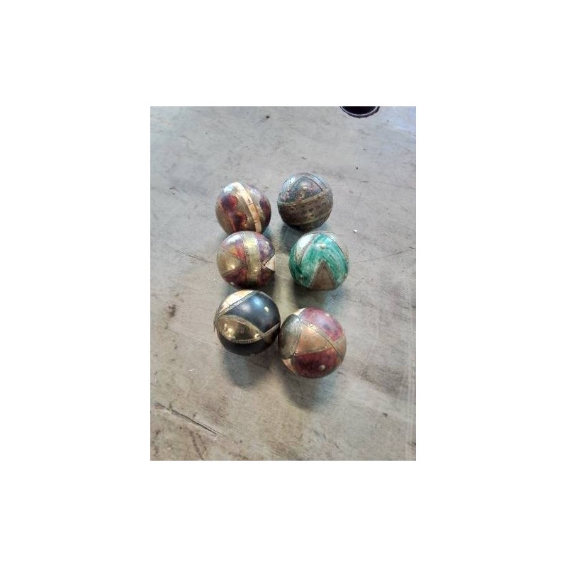 BOULE DÉCORATIVE BOIS LAITON CORNE INDE XXE