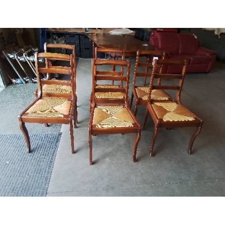 6 CHAISES BOIS PAILLÉ STYLE RESTAURATION 