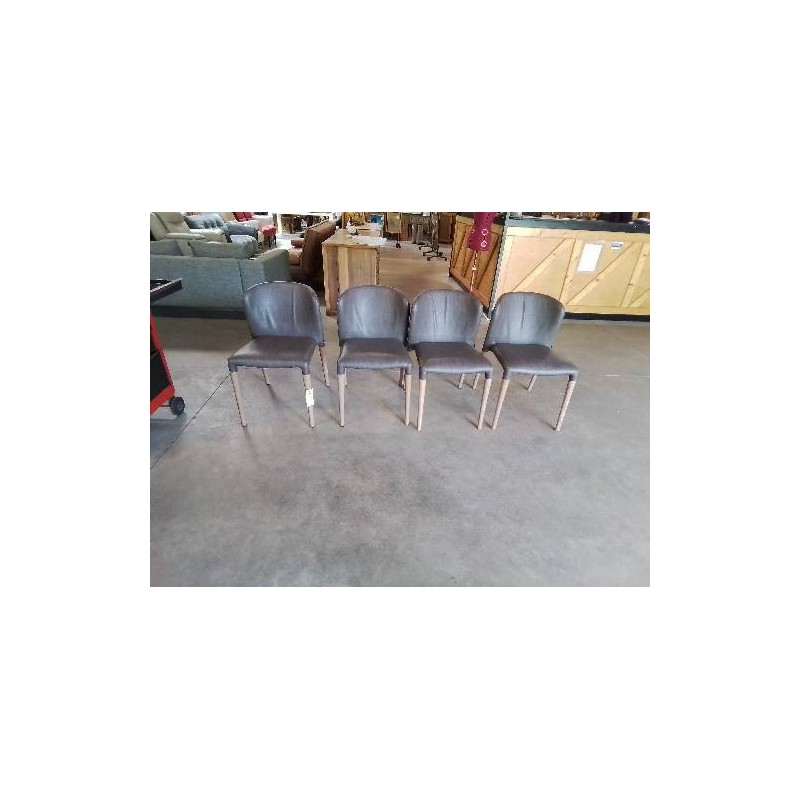 4 CHAISES KAROL ALF DAFRE ITALIE ASSISE ET DOSSIER CUIR TAUPE PIEDS BOIS CLAIR 