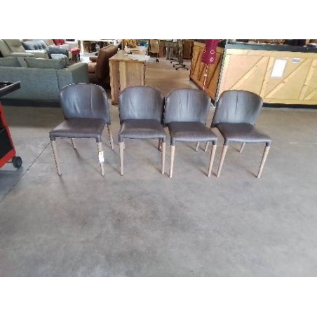 4 CHAISES KAROL ALF DAFRE ITALIE ASSISE ET DOSSIER CUIR TAUPE PIEDS BOIS CLAIR 