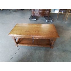 TABLE BASSE BOIS A COLONNES 2 PLATEAUX 1 TIROIR STYLE RÉGENCE
